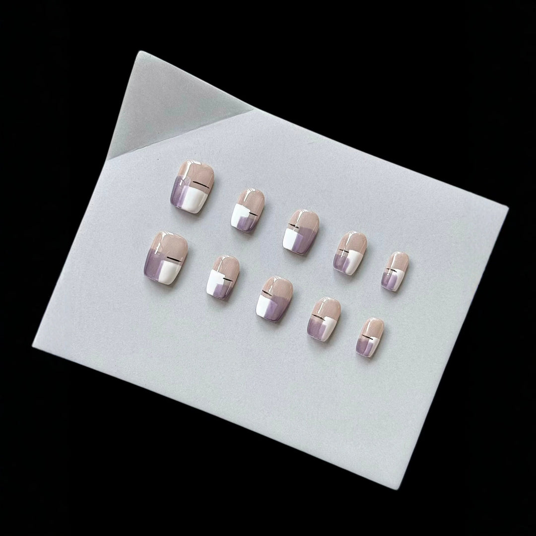 Premium Press-On Nail Set mit modernem geometrischem Design