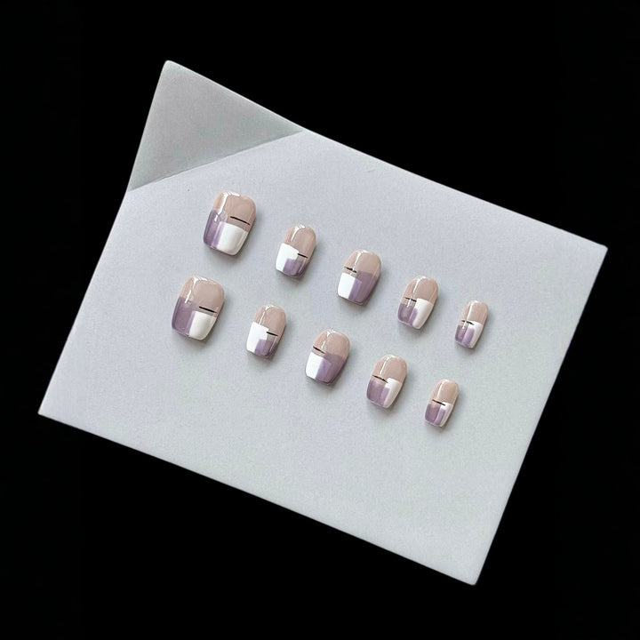 Premium Press-On Nail Set mit modernem geometrischem Design
