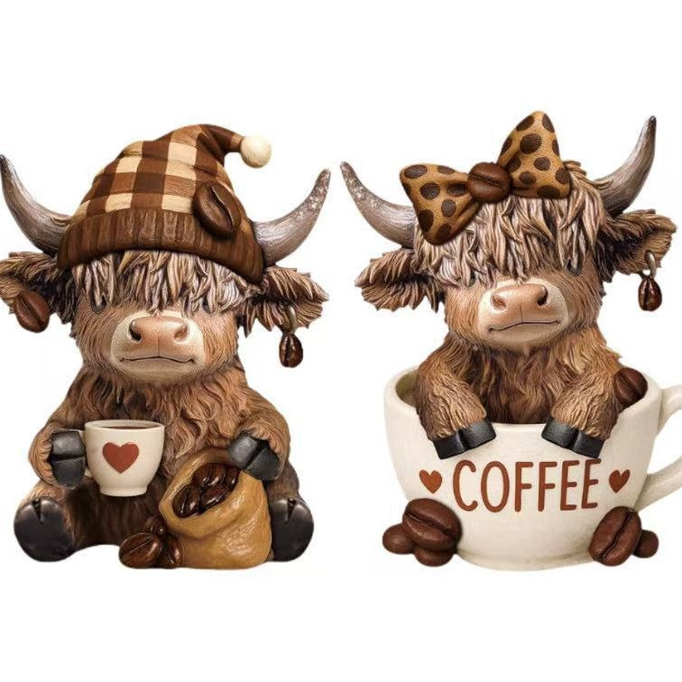 Dekofigur eines Highlandrinds mit Accessoires Karnz
