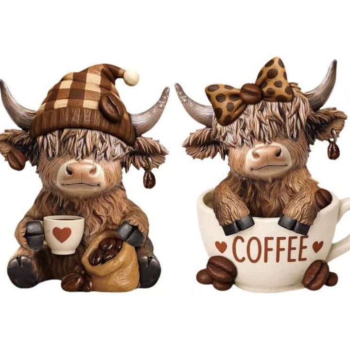 Dekofigur eines Highlandrinds mit Accessoires Karnz
