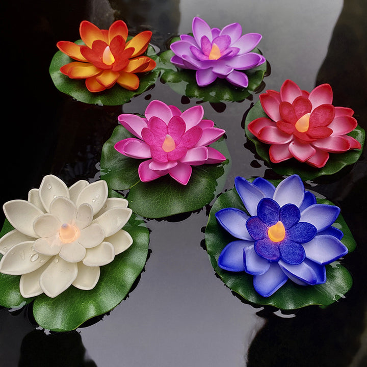 Schwimmende LED-Lotusblume Dekoratives Licht mit wasserdichtem Seerosenblatt-Boden