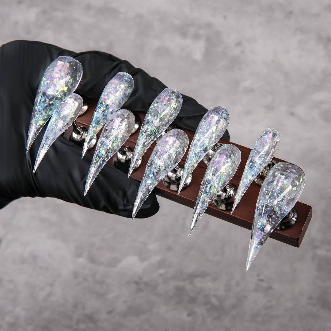 Stiletto Press-On Nail Set mit irisierendem Glitter-Finish
