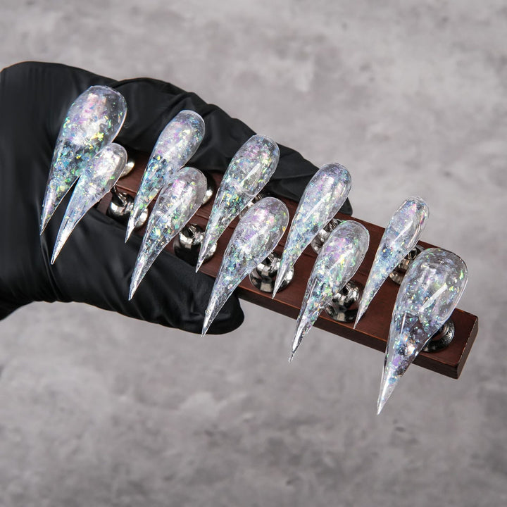 Stiletto Press-On Nail Set mit irisierendem Glitter-Finish