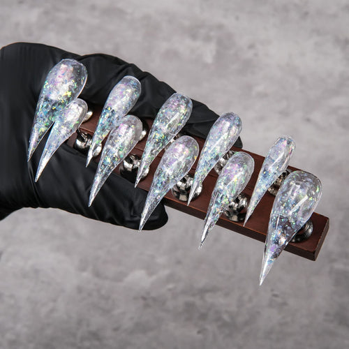 Stiletto Press-On Nail Set mit irisierendem Glitter-Finish