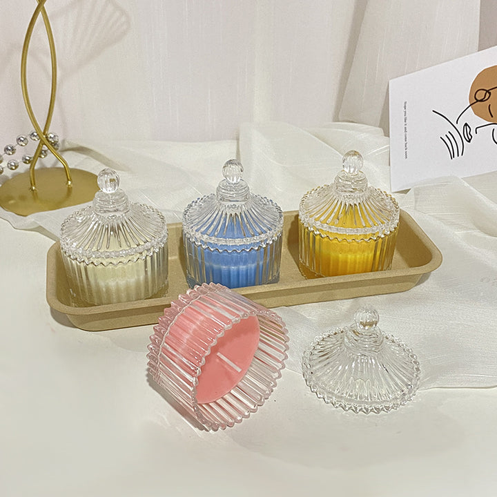 Rippenglas Vintage-Style Glasbehälter Duftsojakerze mit dekorativem Deckel