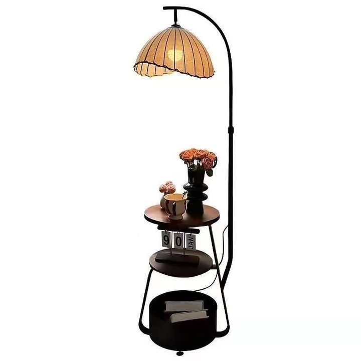 Moderne Bogen-Stehlampe mit integriertem Beistelltisch