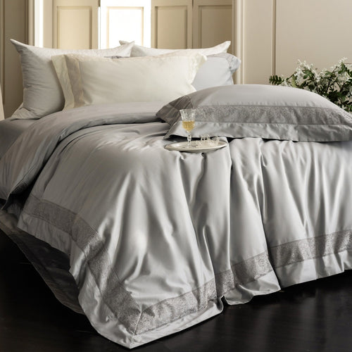 Luxus Baumwollsatin Bettwäsche-Set mit Spitzenbordüre und Kissenbezügen