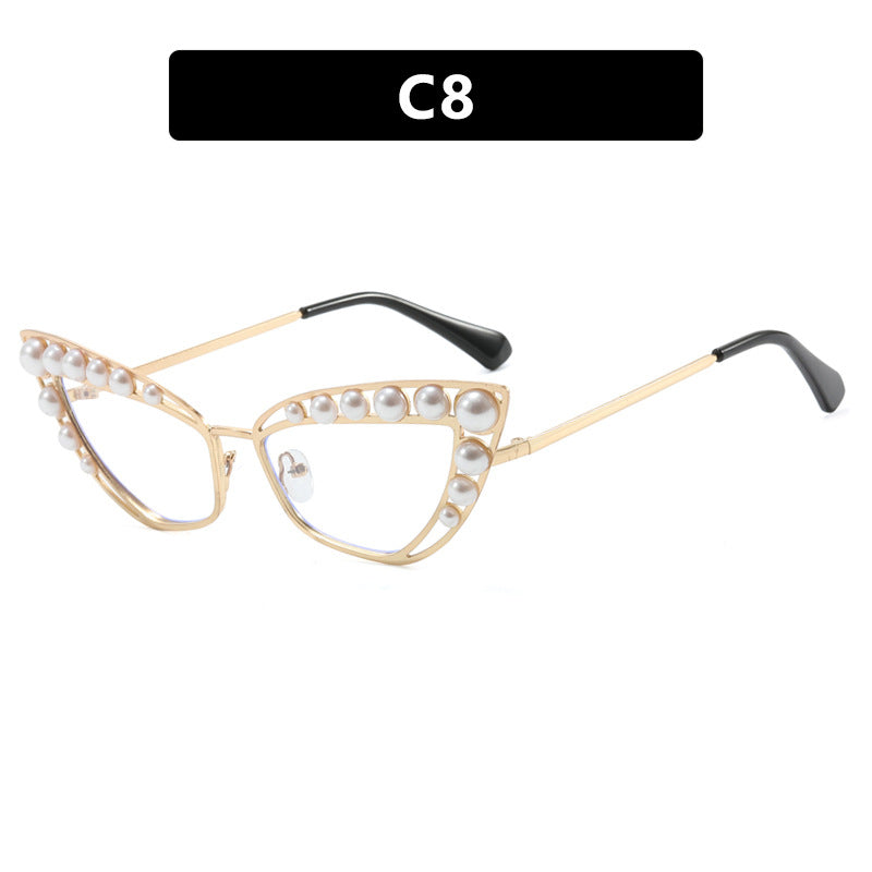 Damen Cat-Eye Sonnenbrille mit exklusivem Perlenspitzen-Rahmen Karnz