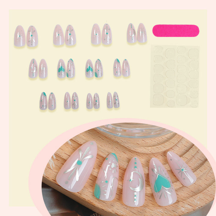 Künstlerisches Press-On-Nagelset mit stilvollen Blumen- und Edelstein-Designs Karnz