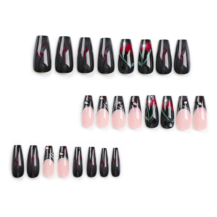 Kunstvolle Nagelkunst mit eleganten Glitzerakzenten und floralem Design Karnz