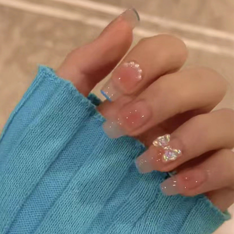 Glitzernder Französischer Tipp Press-On Nagel Set Karnz
