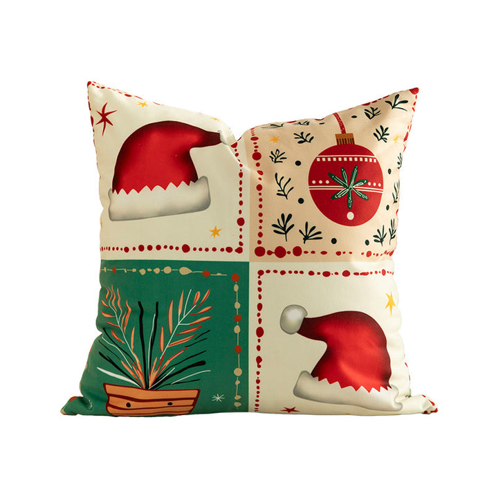 Weihnachtliches quadratisches Dekokissen mit Patchwork-Print und weichem Microfaserbezug