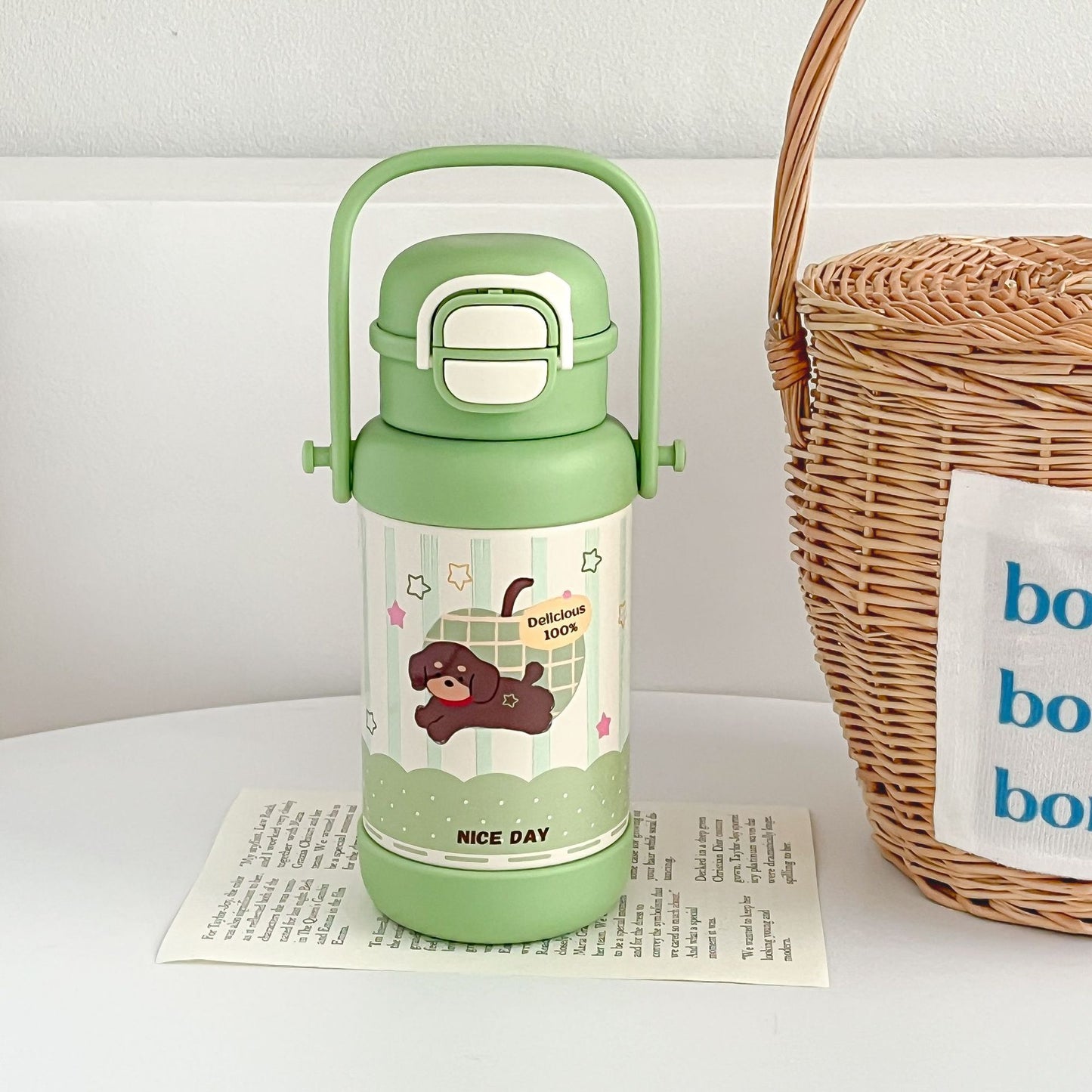 Damen Isolierte Trinkflasche mit praktischem Tragegriff und süßem Design Karnz