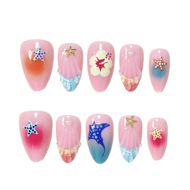 Künstlerische vom Ozean inspirierte Press-On Nagelkunst Karnz