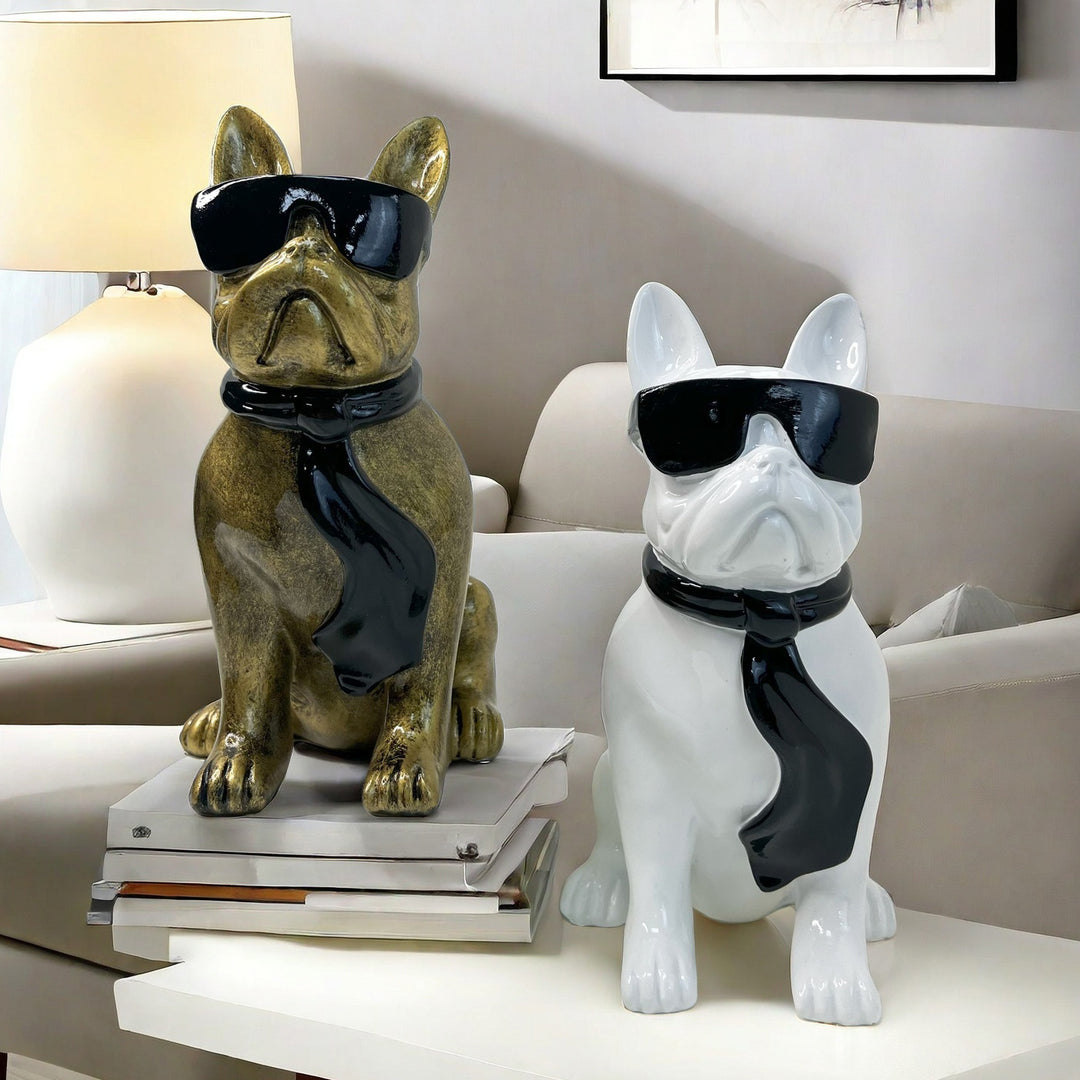 Bunte Bulldogge Dekofigur aus Kunstharz Karnz