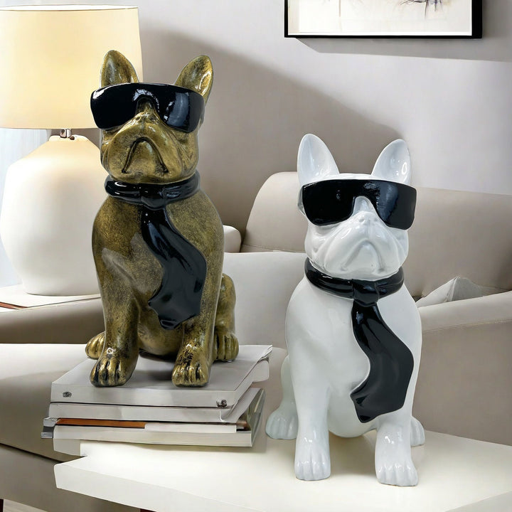 Bunte Bulldogge Dekofigur aus Kunstharz Karnz
