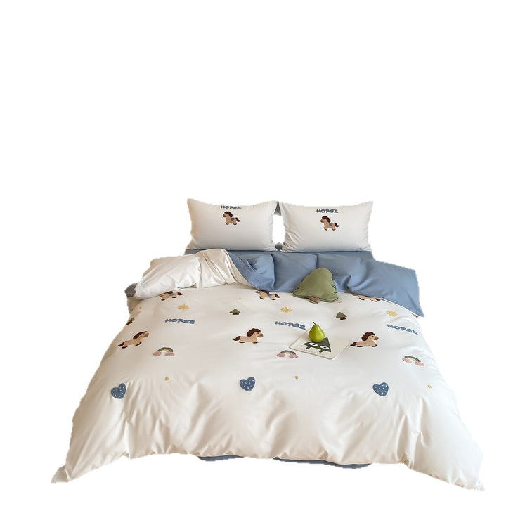 Maritimer Bestickter Baumwoll-Bettbezug Set