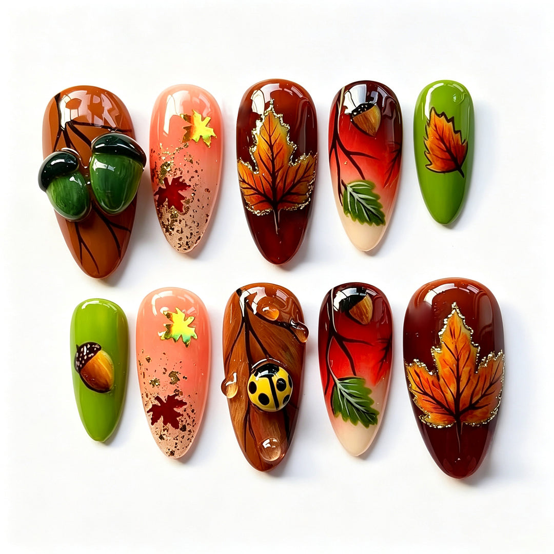 Künstlerisches Herbstblatt Press-On Nagelkunst Set