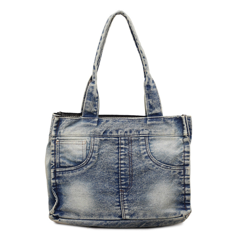 Denim-inspirierte Mehrfach-Taschen Tote Bag