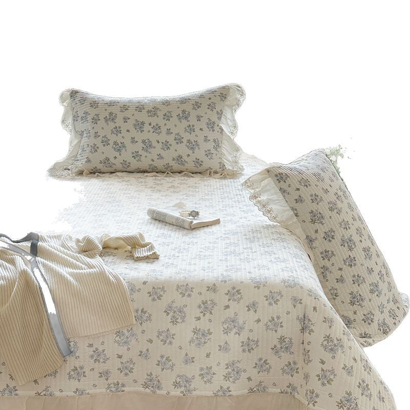 Gep quiltetes Polka-Dot-Bettwäsche-Set mit Ösen-Spitze Rüsch Kissenbezügen