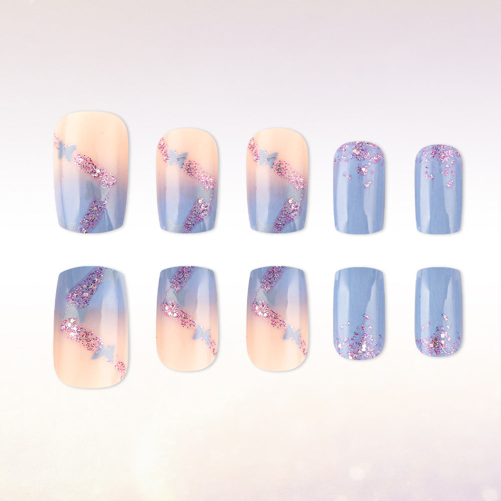 Künstlerische Glitzer Ombre Press-On Nägel Karnz