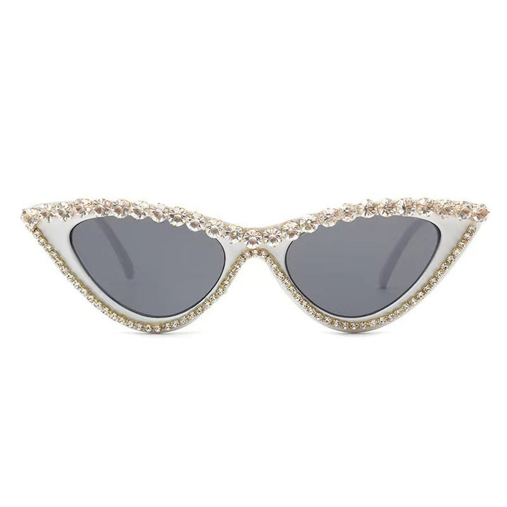 Damen Glamouröse Katzenaugen Sonnenbrille mit Strassbesatz Karnz