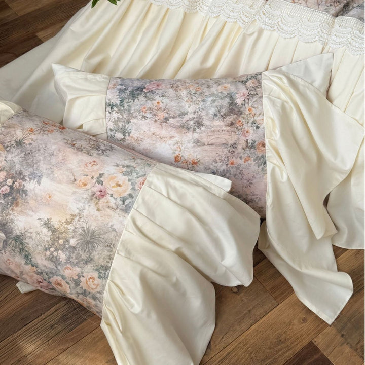 Vintage Floral Ruffled Bettbezug Ensemble mit gerafftem Bettrock