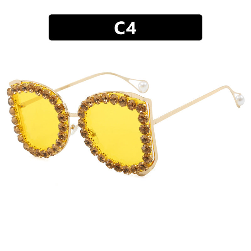 Damen extravagante Katzenaugen-Sonnenbrille mit funkelndem Strassrahmen Karnz