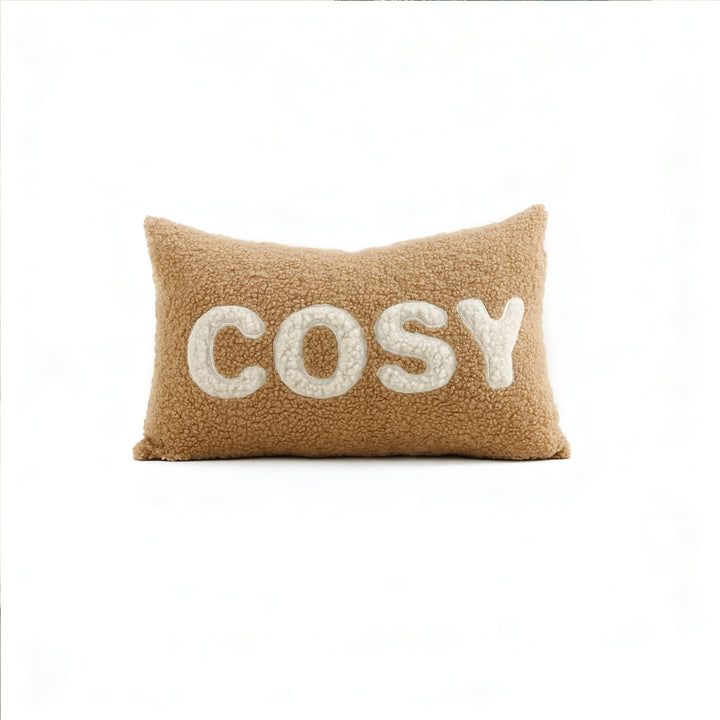 Sherpa-Faux-Shearling-Lendenkissenbezug mit Appliziertem Schriftzug