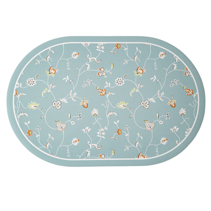 Runder gewebter Wohnteppich mit floraler Ornamentik und Tiermotiv