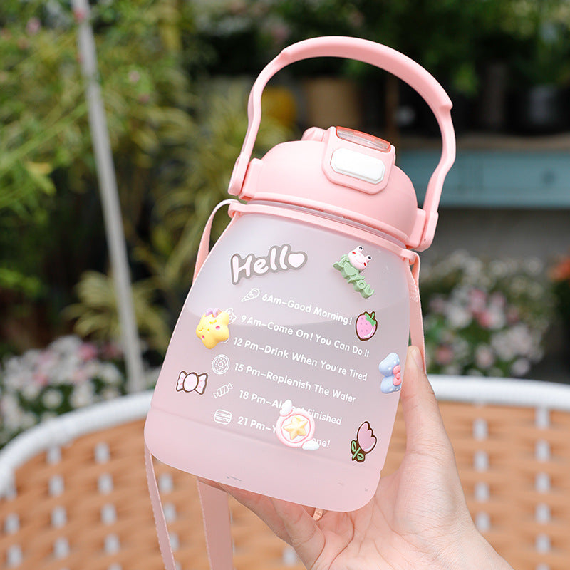 Damen große Wasserflasche mit motivierender Zeitanzeige Karnz