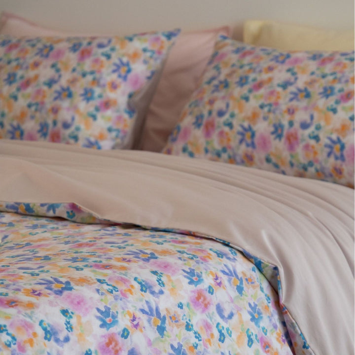 Floral Aquarell Baumwoll-Satin Bettwäsche Set