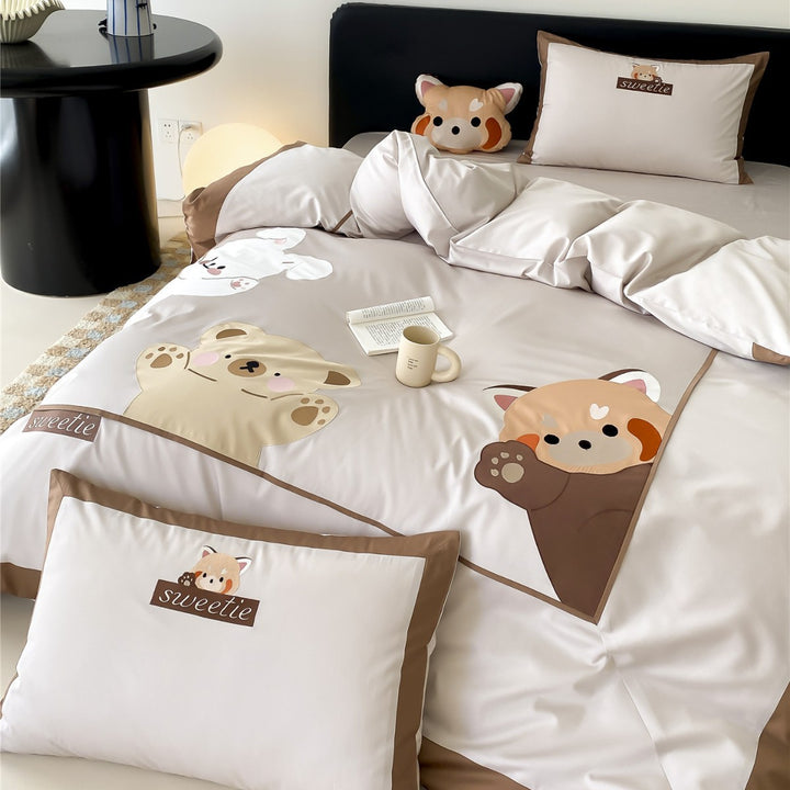 Satin Baumwoll Bettbezug Set mit süßem Tierapplikation