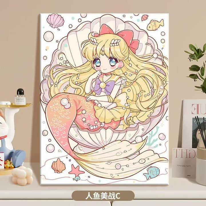 Anime-inspirierte Meerjungfrau Illustrationsleinwandkunst Karnz
