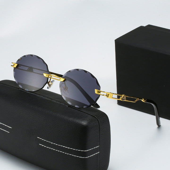 Damen runde Sonnenbrille mit einzigartigem Wellendesign und hochwertigem Metallrahmen Karnz