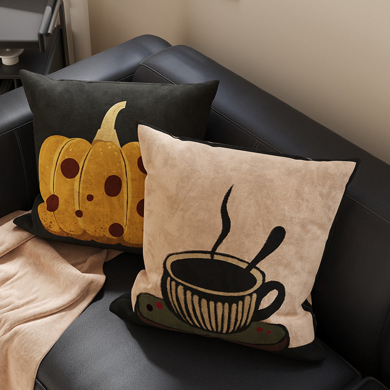 Decorative Square Velvet Throw Pillow Cover with Patchwork Quilted Stitch & Botanical Geometric Panels