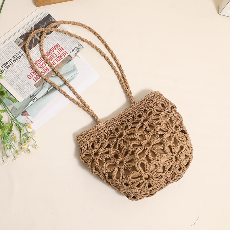Damen Handgeknüpfte Korbtasche mit floralem Design Karnz