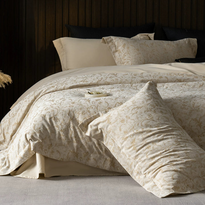 Luxus Baumwollsatin Wendebettbezug Set mit scrollendem Jacquarddruck und maßgeschneideter Säume
