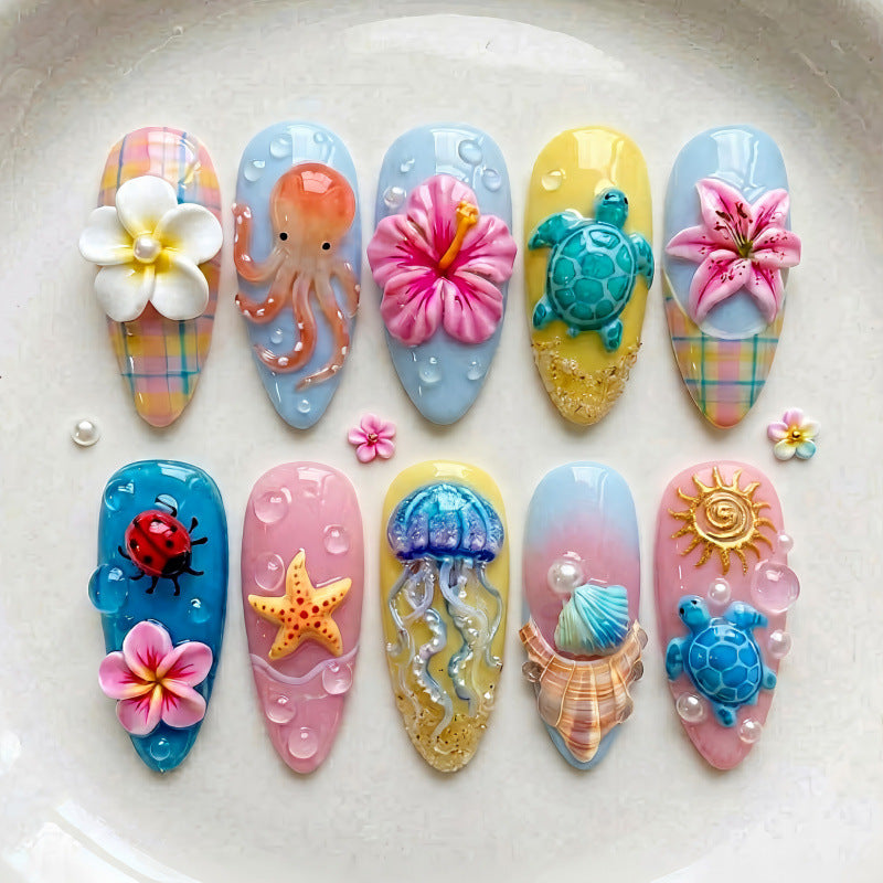 Themenbezogenes Unterwasser-inspiriertes Press-On-Nagelset