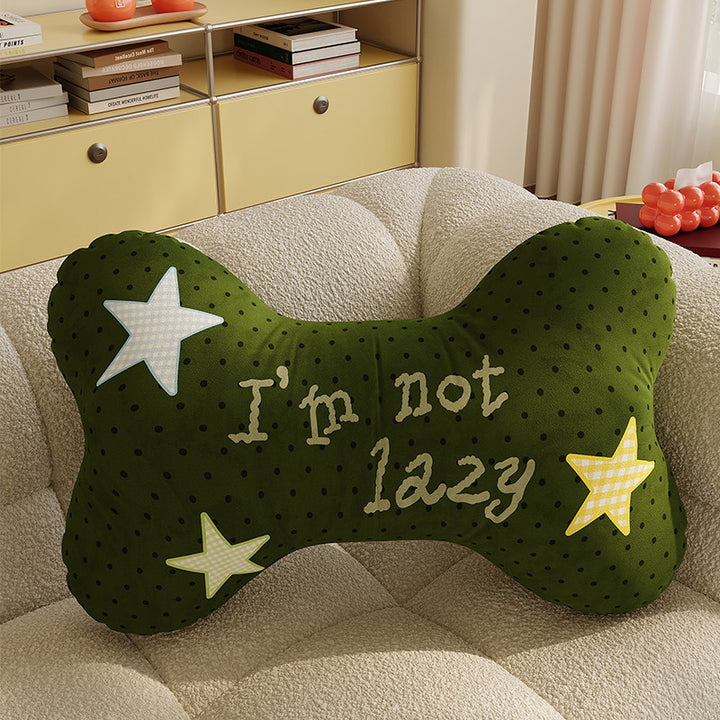 Decorative Bone-Shaped Throw Pillow with Slogan Embroidery