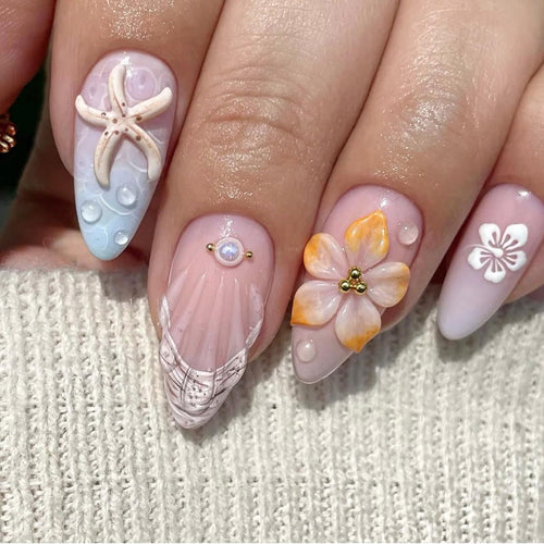 Künstlerisches 3D-Blumen-Press-On-Nagelset Karnz