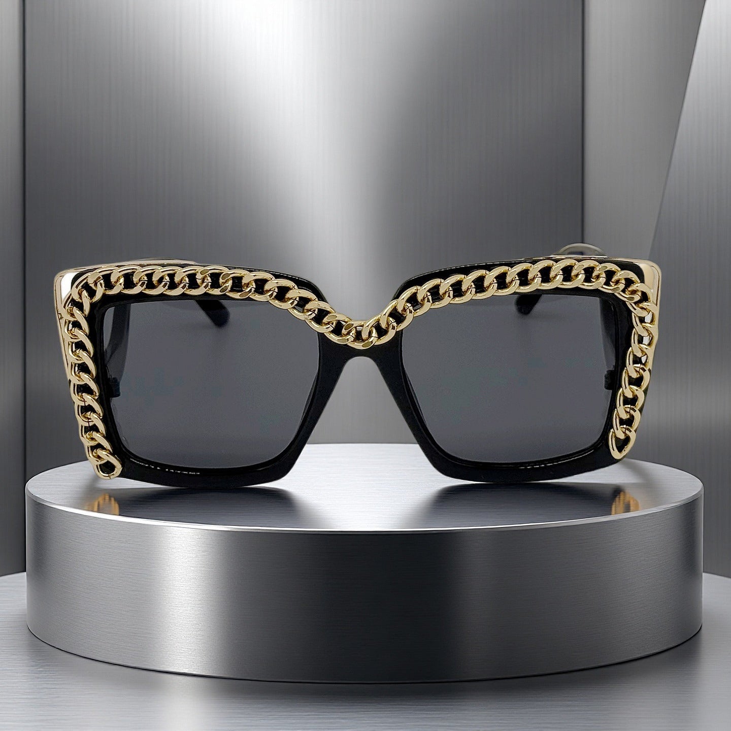 Damen modische oversized Sonnenbrille mit Kettenrahmen Karnz
