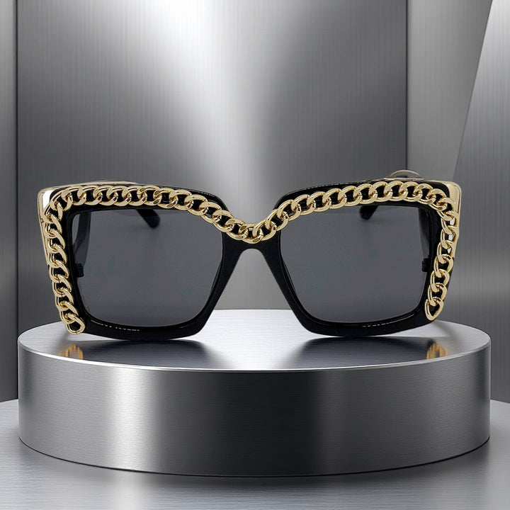 Damen modische oversized Sonnenbrille mit Kettenrahmen Karnz