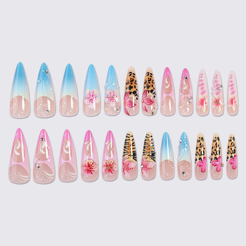 Kunstnagelset mit floralen und tierischen Designs Karnz