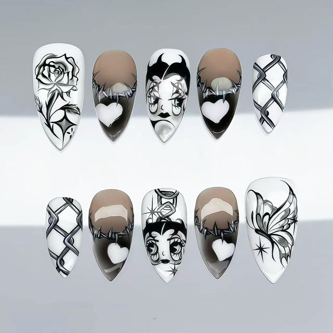 Künstlerisches Press-on Nagelkunst-Set mit einzigartigen grafischen Designs