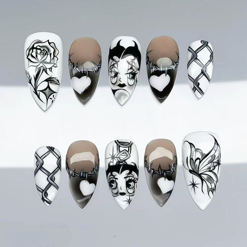Künstlerisches Press-on Nagelkunst-Set mit einzigartigen grafischen Designs