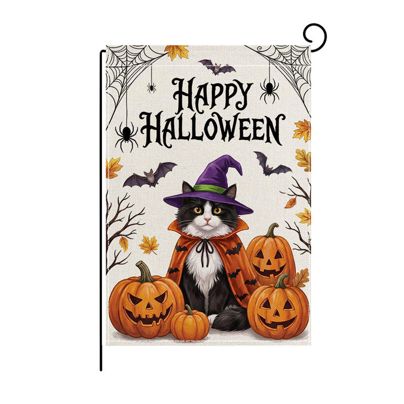Schwerlast-Halloween-Spun-Polyester-Dekorationsgartenflagge mit verspielten Geistern und Kürbislaternen