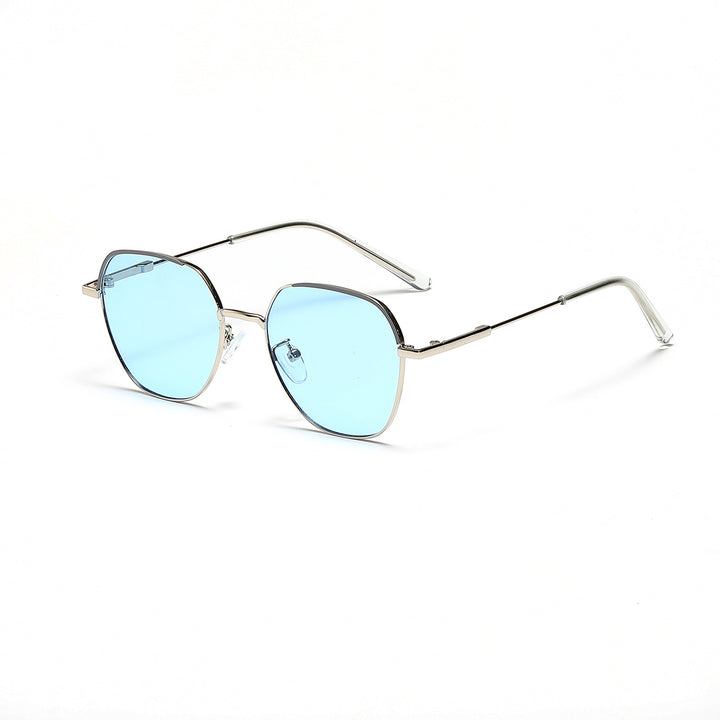 Damen modische Sonnenbrille mit schmalem Metallrahmen und blauen Gläsern Karnz