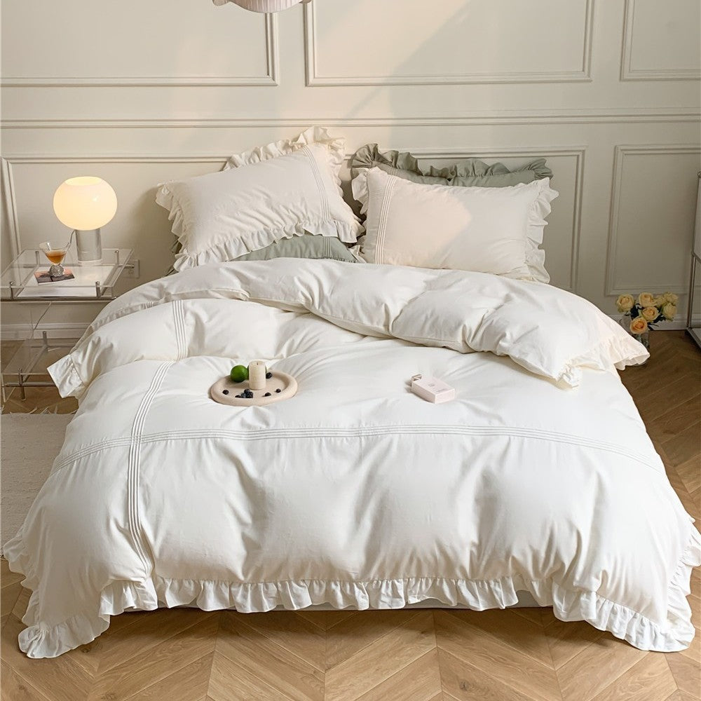 Rüschen Luxus Baumwolle Bettbezug Set mit Pintuck & Rüschensaum