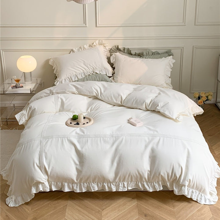 Rüschen Luxus Baumwolle Bettbezug Set mit Pintuck & Rüschensaum